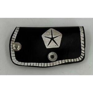 R & CC Bollinger Dodge Lakeview, MI Black  Advertising Leather Keychain Vtg 50s